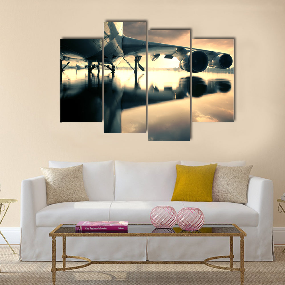 Big Airplane over water in the Thailand flooding at Donmaung International Airport multi panel canvas wall art