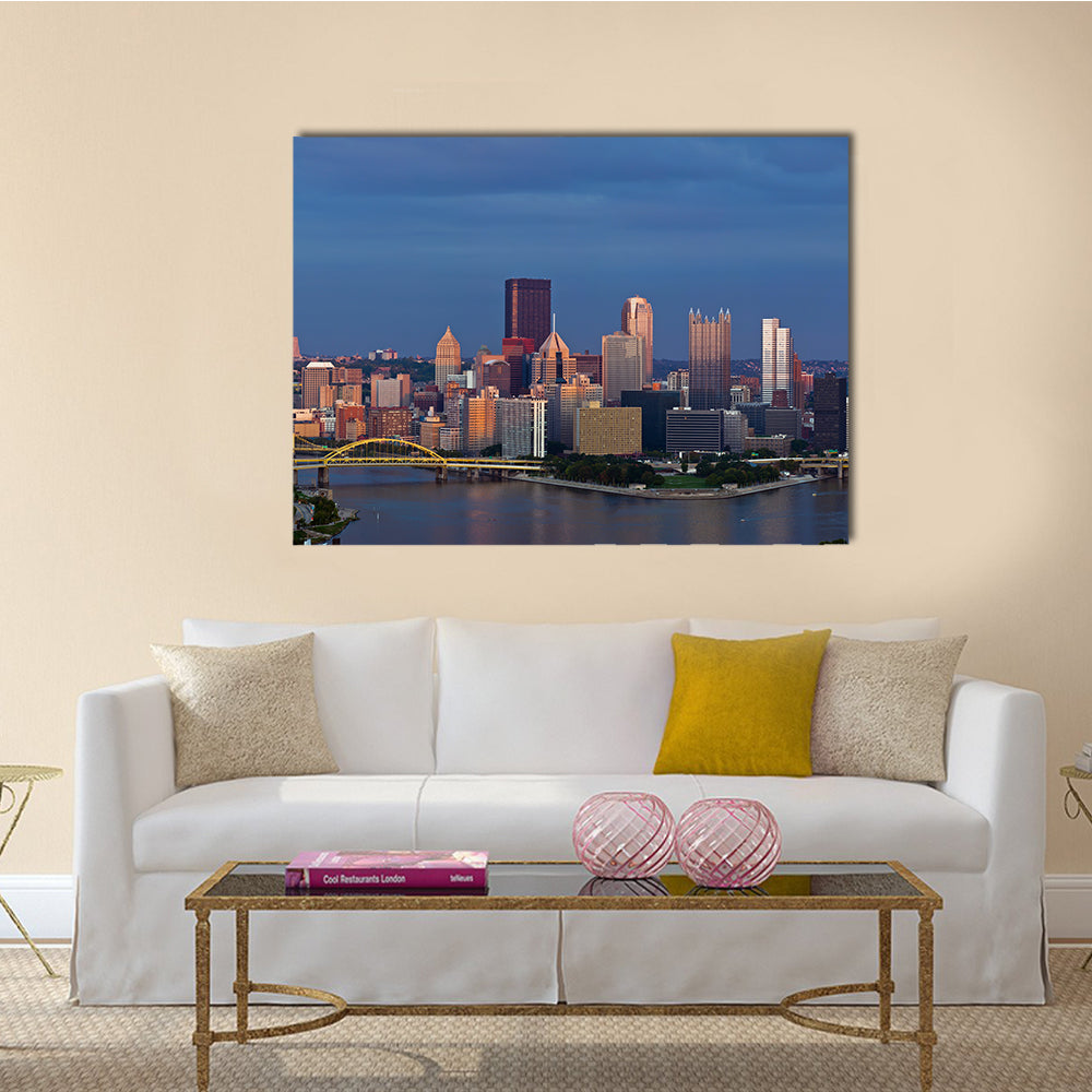 The Panoramic Print Of The Pittsburgh Skyline Multi Panel Canvas Wall Art