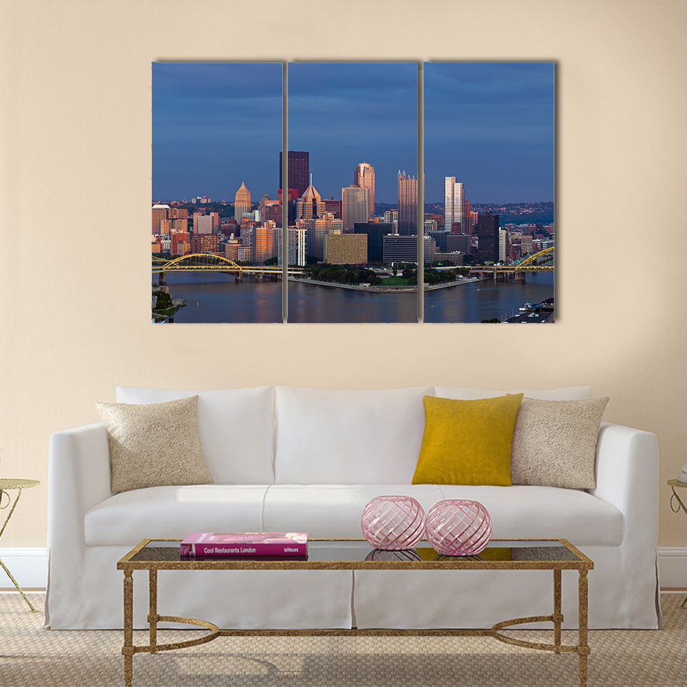 The Panoramic Print Of The Pittsburgh Skyline Multi Panel Canvas Wall Art