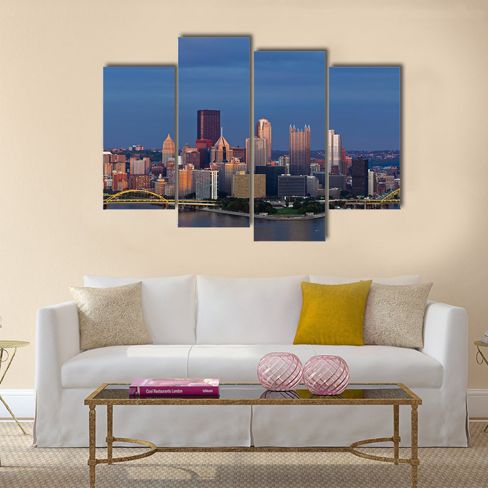 The Panoramic Print Of The Pittsburgh Skyline Multi Panel Canvas Wall Art