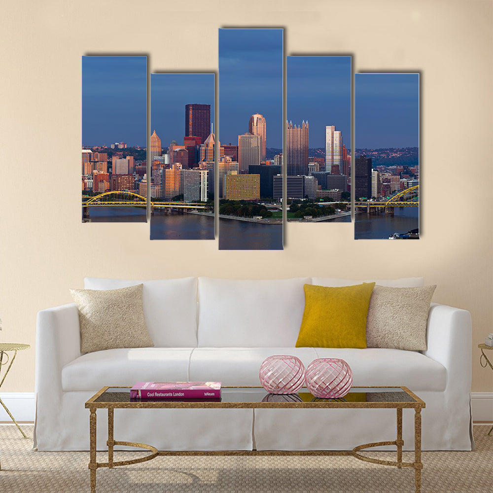 The Panoramic Print Of The Pittsburgh Skyline Multi Panel Canvas Wall Art