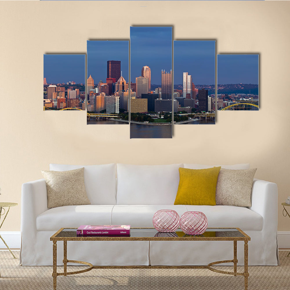The Panoramic Print Of The Pittsburgh Skyline Multi Panel Canvas Wall Art