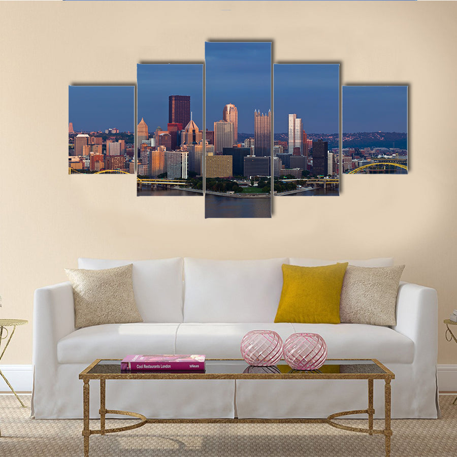 The Panoramic Print Of The Pittsburgh Skyline Multi Panel Canvas Wall Art