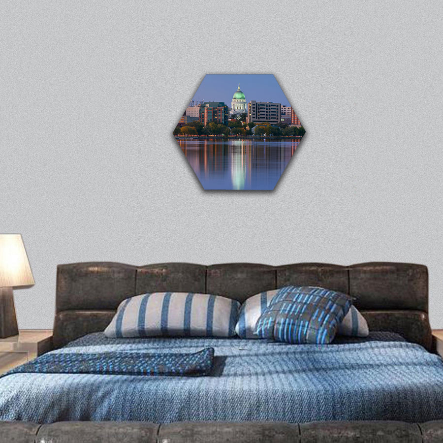 Madison (Wisconsin) at twilight hexagonal canvas wall art