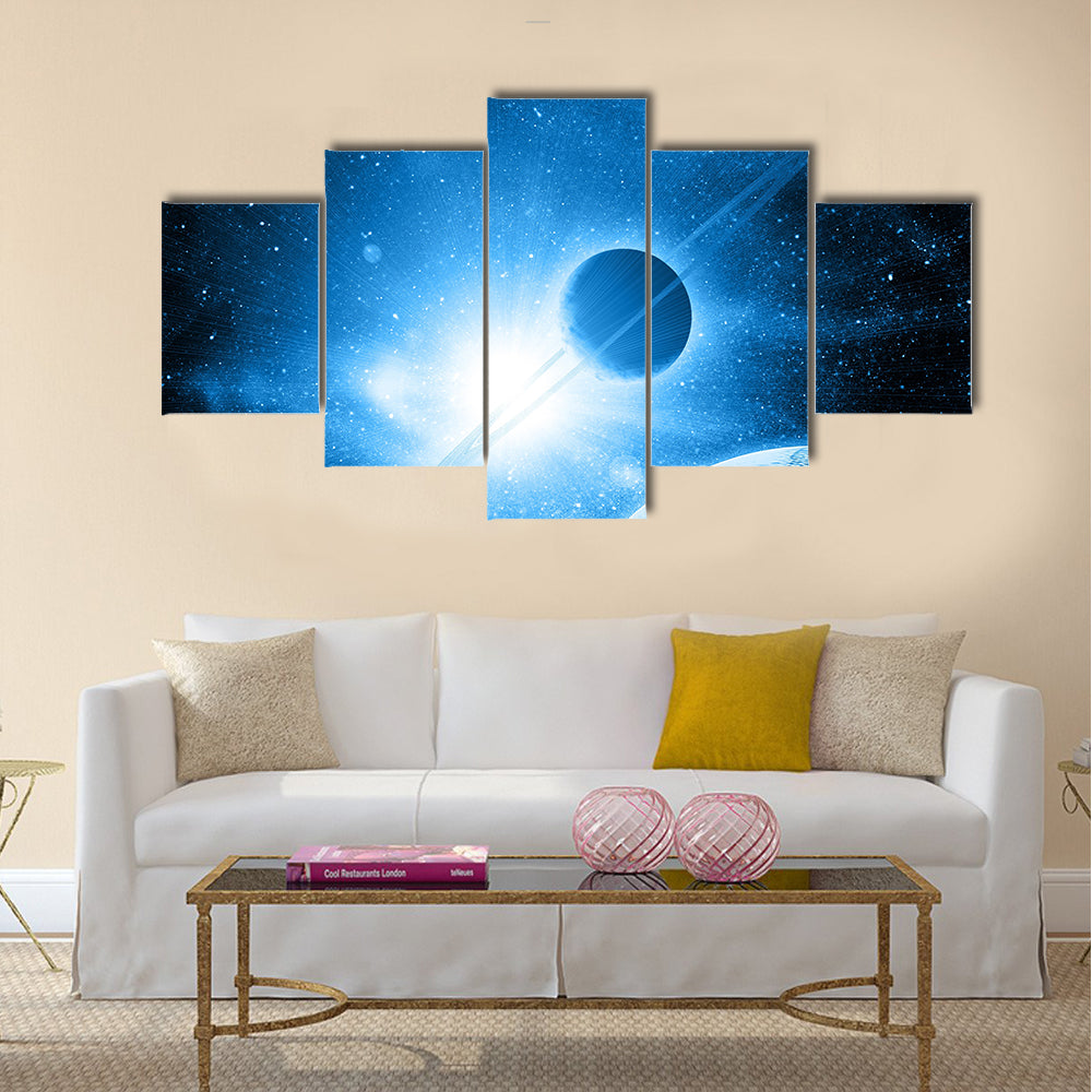 Planets against the sun in space Multi Panel Canvas Wall Art