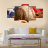 Vintage baseball glove with American flag Multi panel canvas wall art