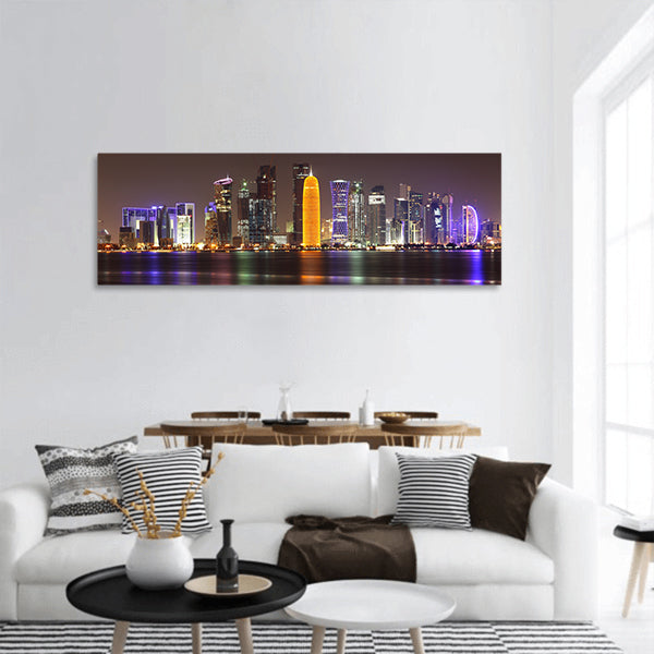 Doha skyline at night, Qatar, Middle East panoramic canvas wall art