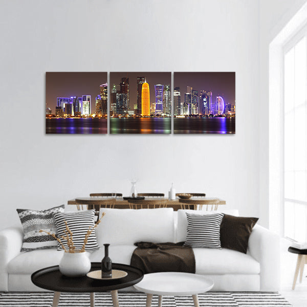 Doha skyline at night, Qatar, Middle East panoramic canvas wall art