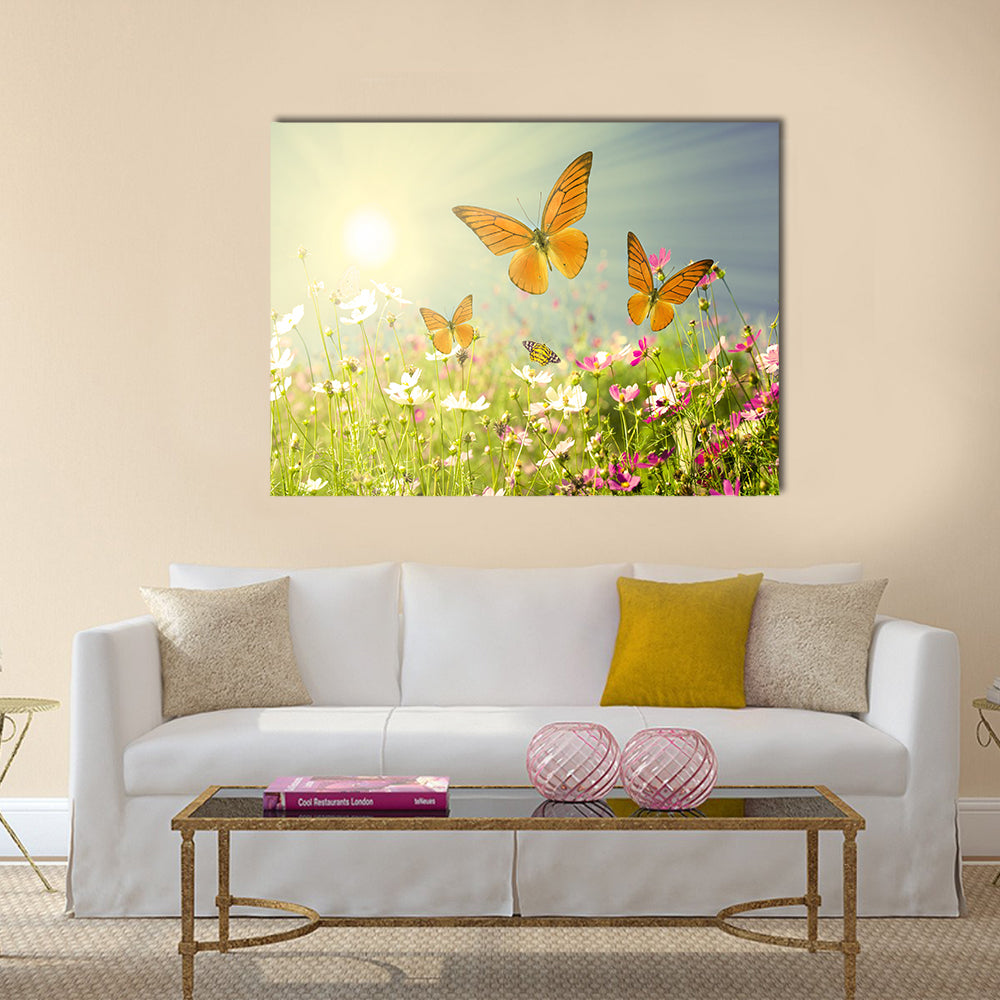 Summer flowers with blue sky Multi Panel Canvas Wall Art