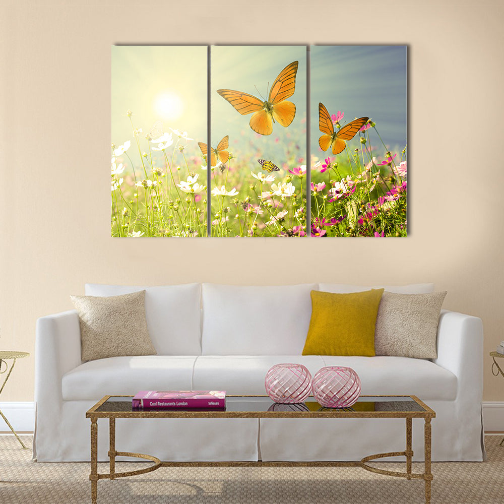 Summer flowers with blue sky Multi Panel Canvas Wall Art