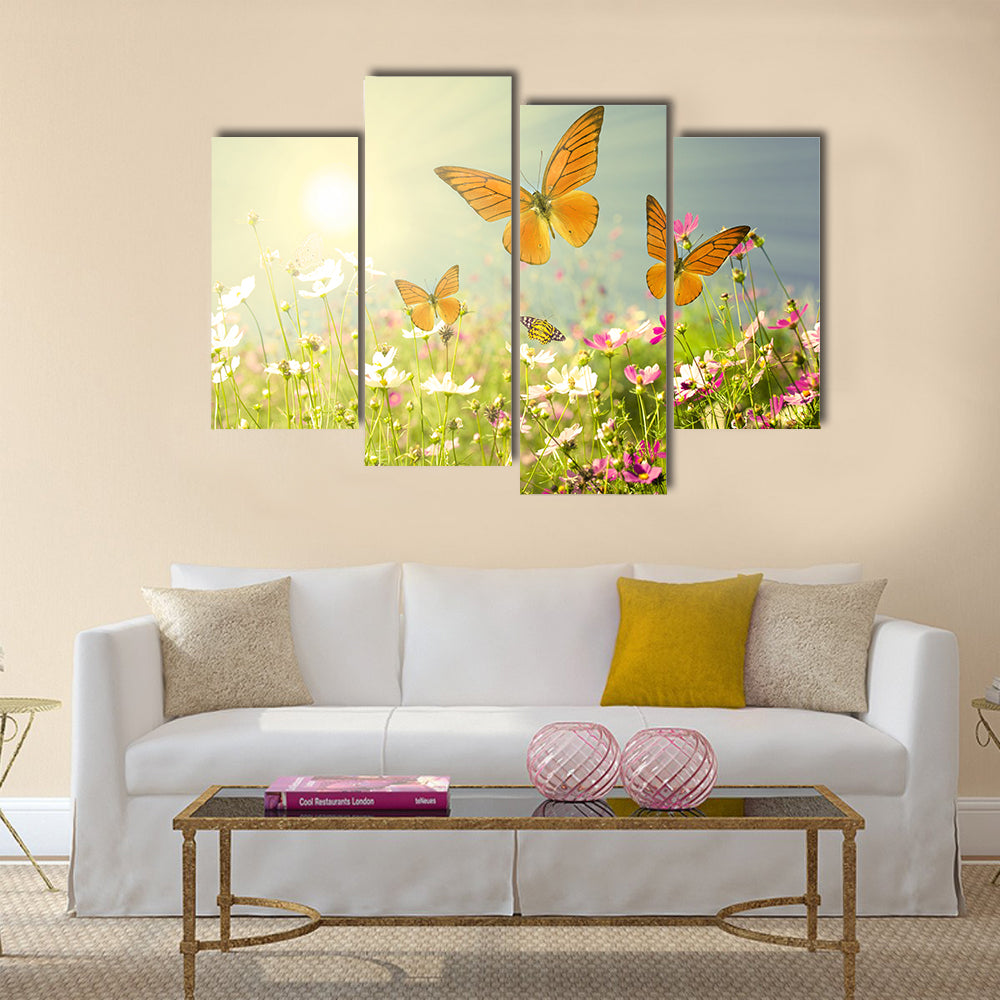 Summer flowers with blue sky Multi Panel Canvas Wall Art