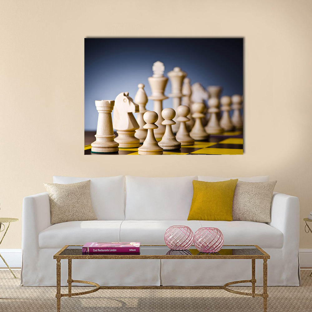 Concept of chess game with pieces multi panel canvas wall art