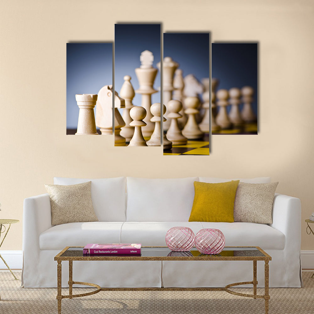 Concept of chess game with pieces multi panel canvas wall art