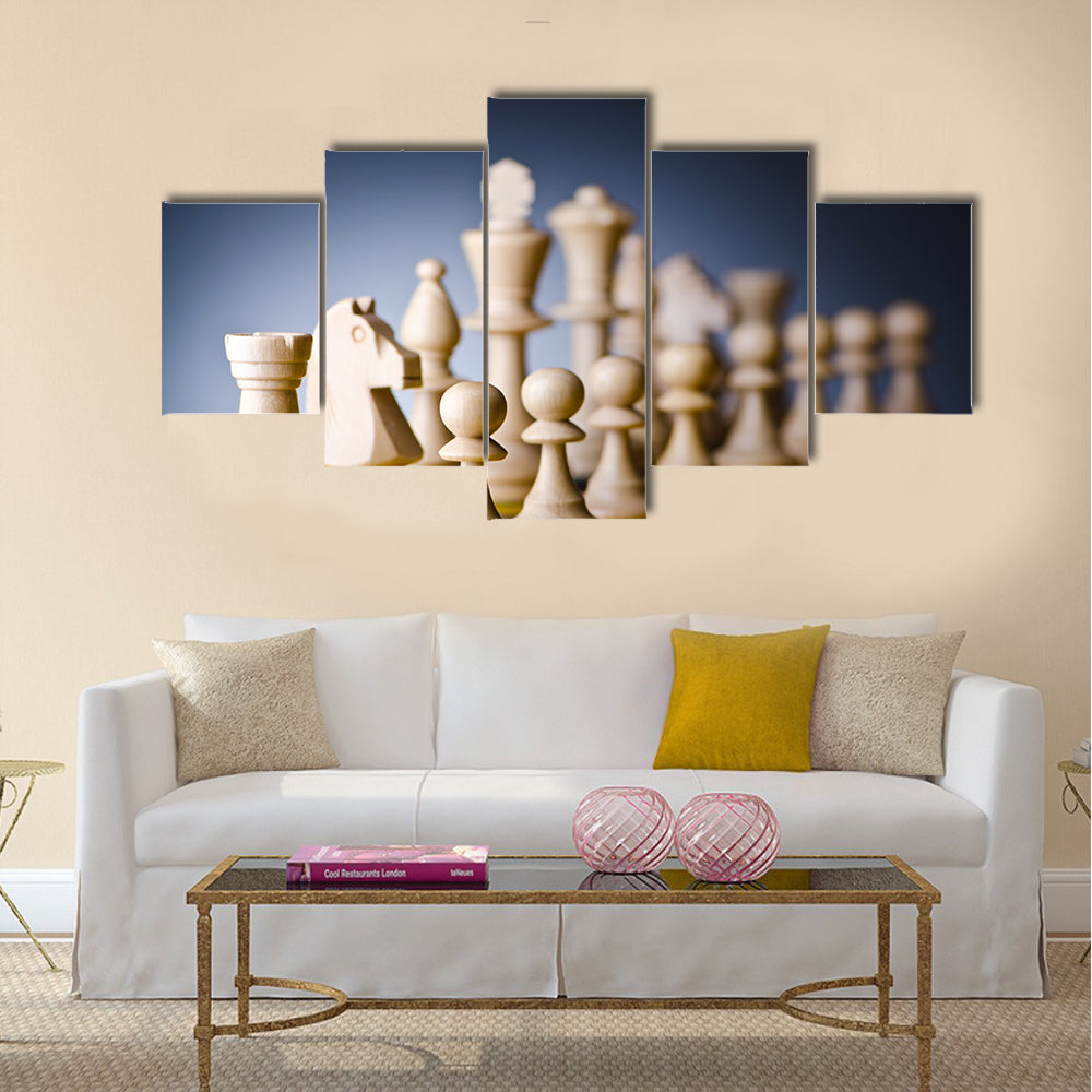 Concept of chess game with pieces multi panel canvas wall art