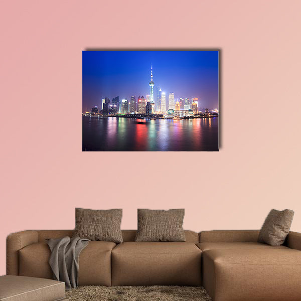 Beautiful night scenery of shanghai skyline, China multi panel canvas wall art