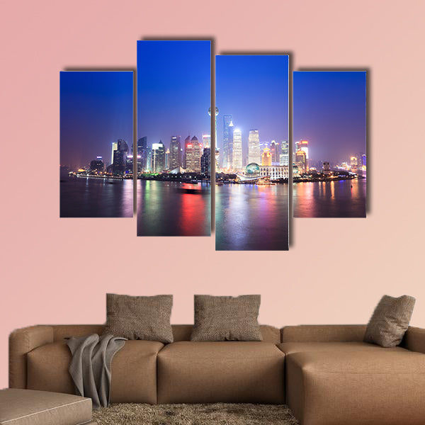 Beautiful night scenery of shanghai skyline, China multi panel canvas wall art