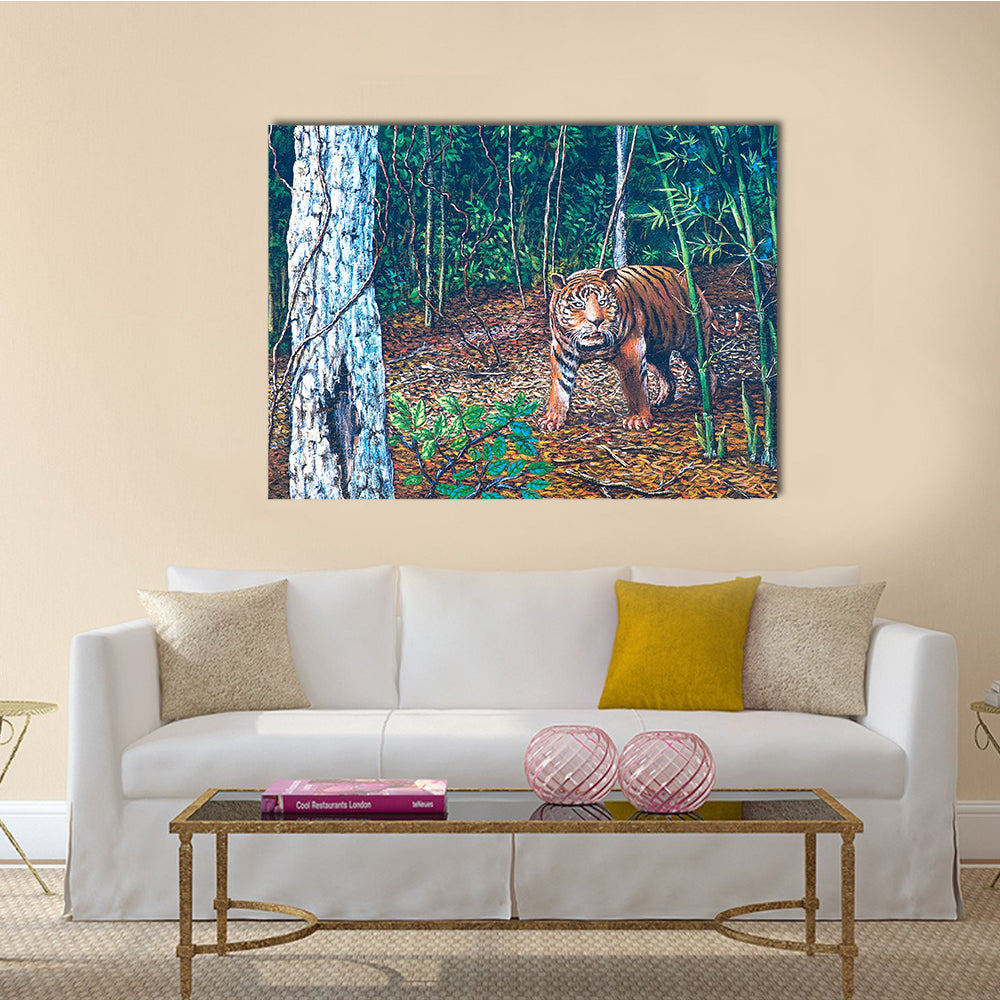 A Big Tiger In The Forest Multi Panel Canvas Wall Art