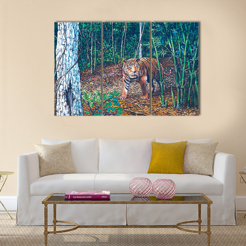 A Big Tiger In The Forest Multi Panel Canvas Wall Art