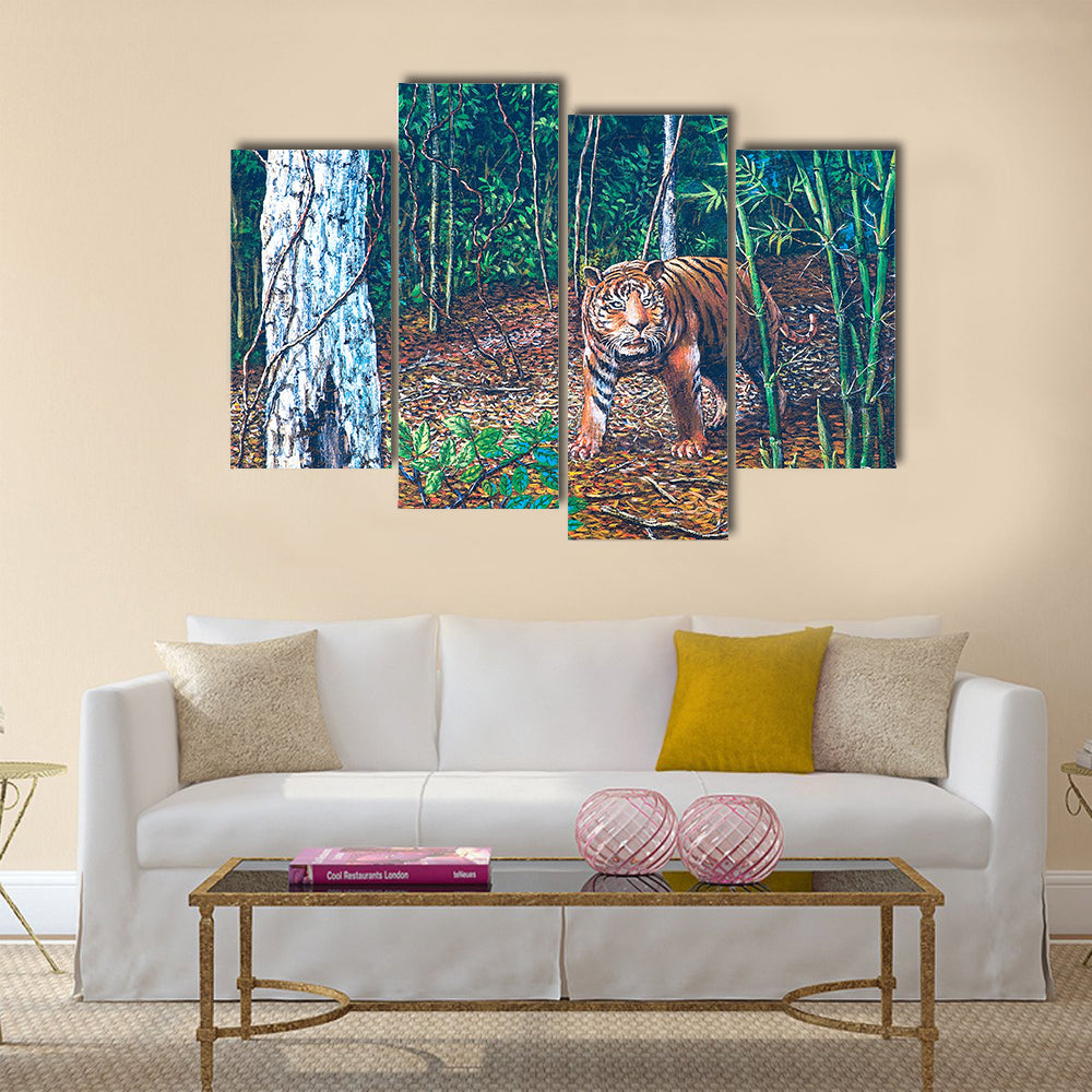 A Big Tiger In The Forest Multi Panel Canvas Wall Art
