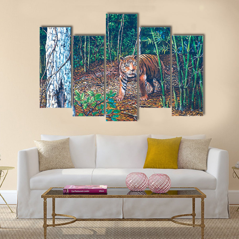 A Big Tiger In The Forest Multi Panel Canvas Wall Art