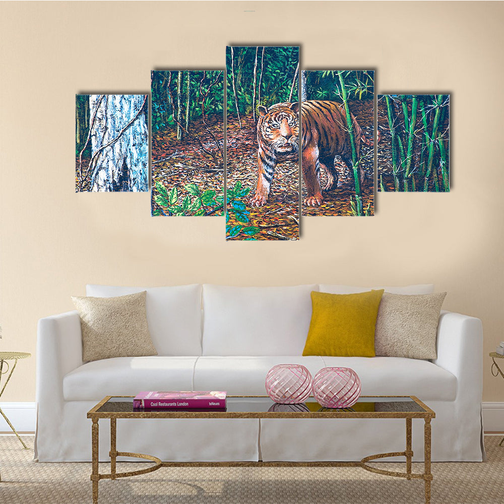 A Big Tiger In The Forest Multi Panel Canvas Wall Art