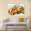 Tasty healthy fish fillet with vegetables and mushrooms Multi panel canvas wall art