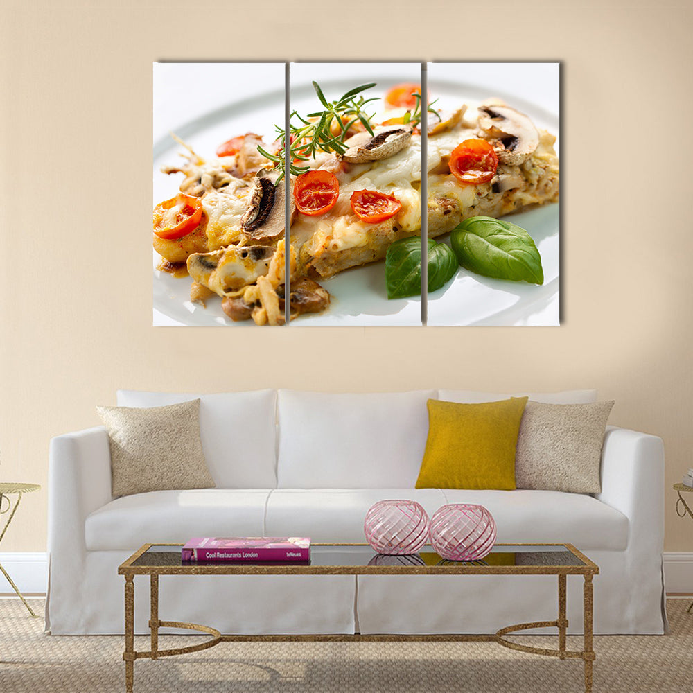 Tasty healthy fish fillet with vegetables and mushrooms Multi panel canvas wall art