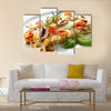 Tasty healthy fish fillet with vegetables and mushrooms Multi panel canvas wall art