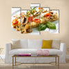 Tasty healthy fish fillet with vegetables and mushrooms Multi panel canvas wall art