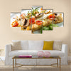 Tasty healthy fish fillet with vegetables and mushrooms Multi panel canvas wall art