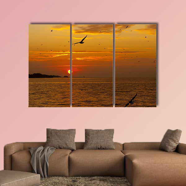 Sunrise with seagull Multi panel canvas wall art