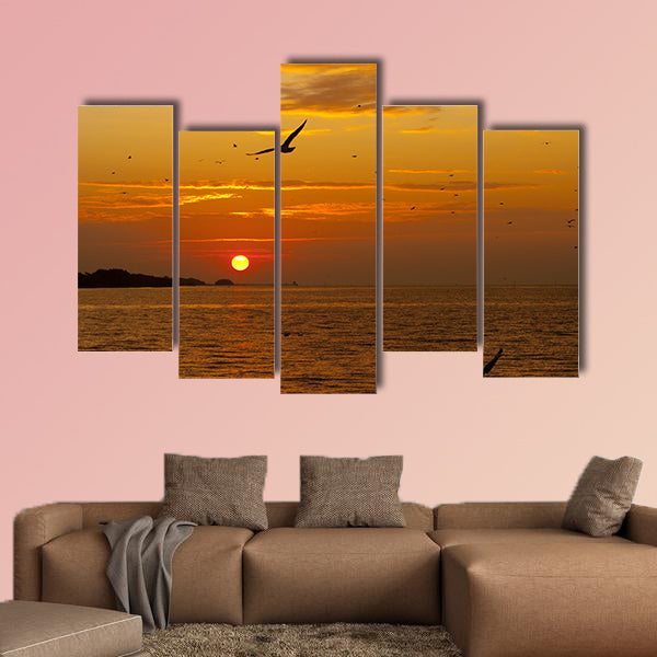 Sunrise with seagull Multi panel canvas wall art