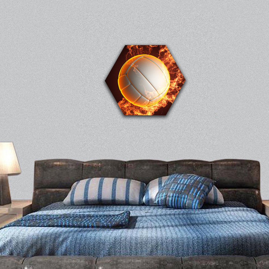 Volleyball ball in fire made in 3D hexagonal canvas wall art