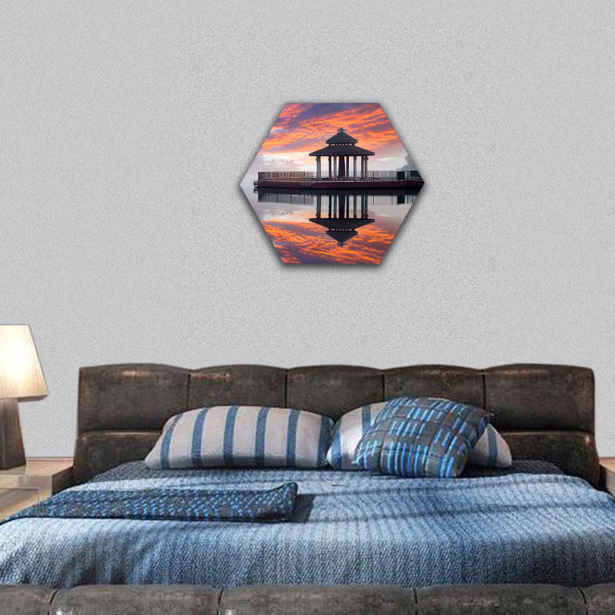 Sunrise of sun moon lake, Taiwan hexagonal canvas wall art