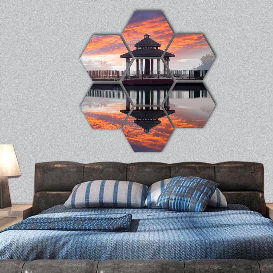 Sunrise of sun moon lake, Taiwan hexagonal canvas wall art