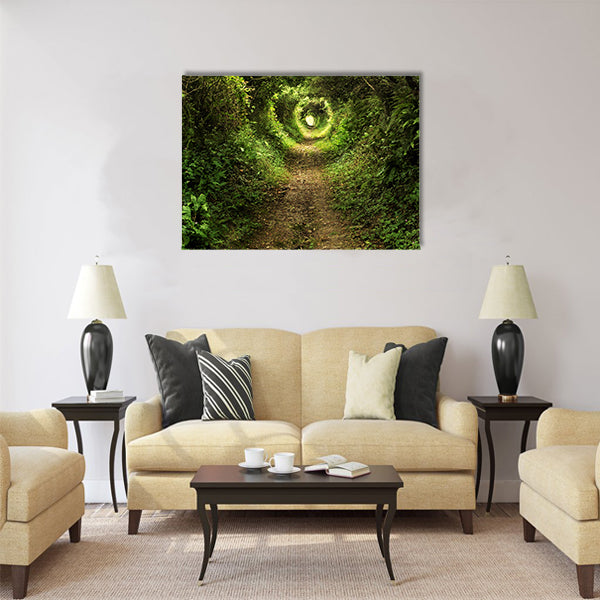 Tunnel -like path covered with bushes and trees Multi Panel Canvas Wall Art