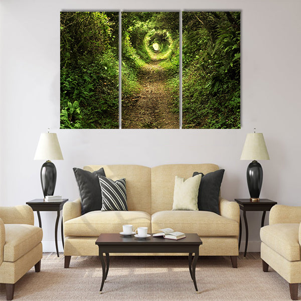 Tunnel -like path covered with bushes and trees Multi Panel Canvas Wall Art