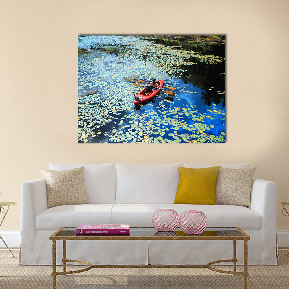 High angle view of the people canoeing  Multi panel canvas wall art