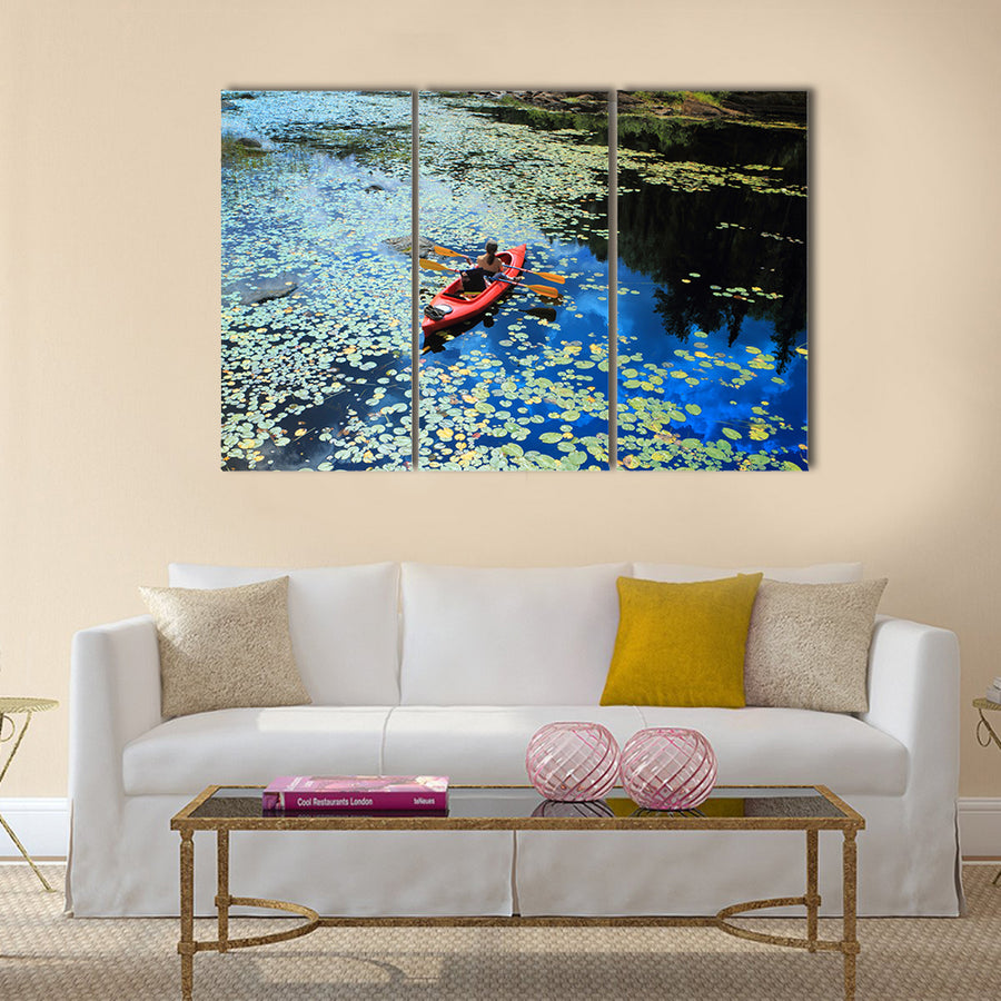 High angle view of the people canoeing  Multi panel canvas wall art