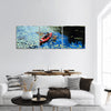 High angle people canoeing and lake with water lilies panoramic canvas wall art