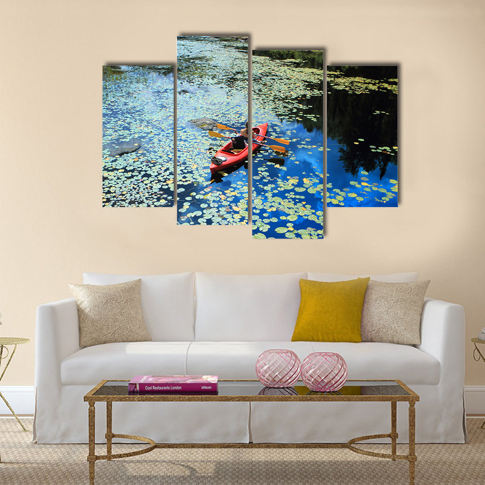 High angle view of the people canoeing  Multi panel canvas wall art