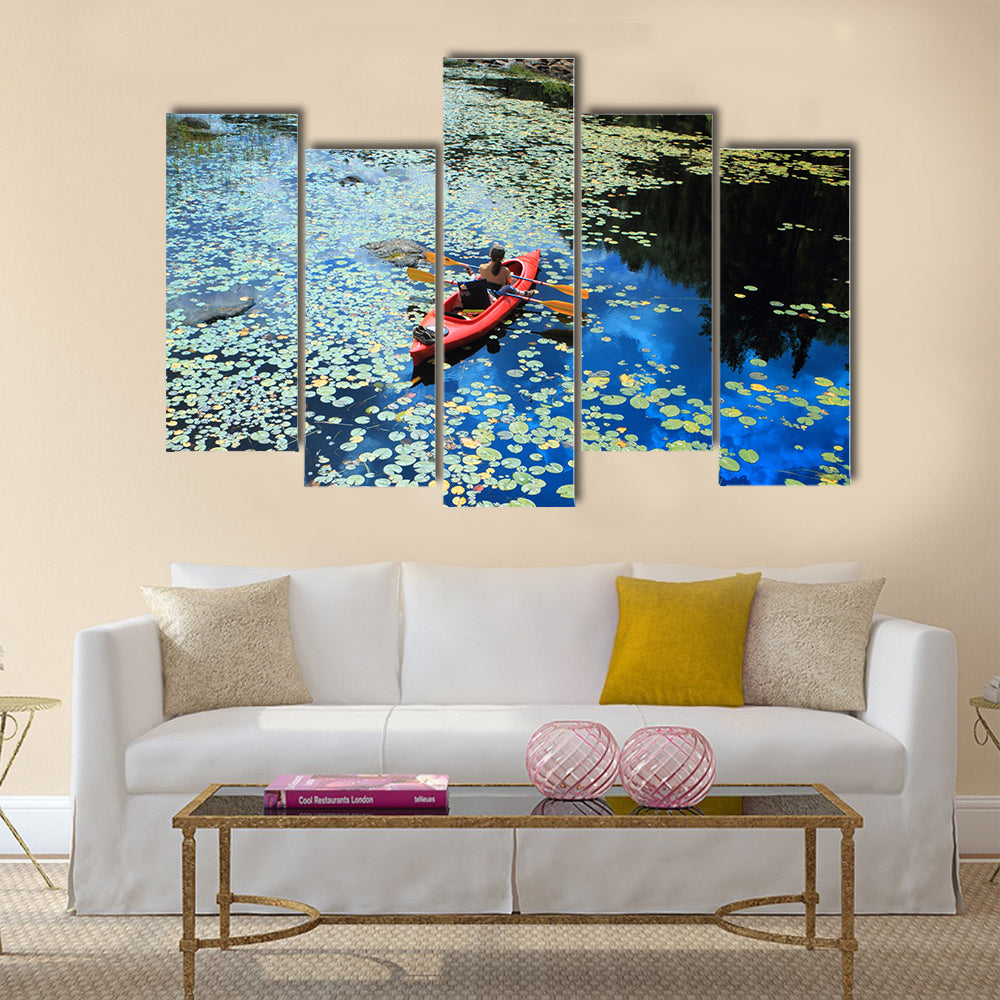 High angle view of the people canoeing  Multi panel canvas wall art