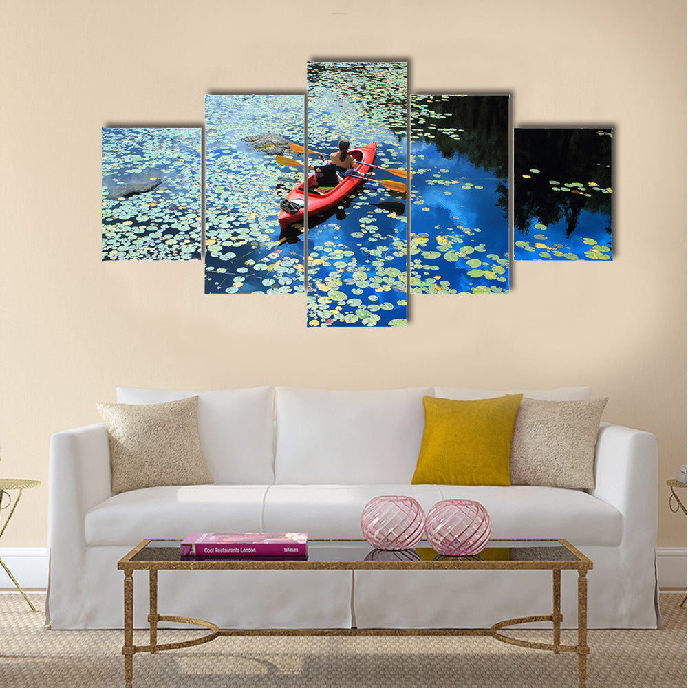 High angle view of the people canoeing  Multi panel canvas wall art
