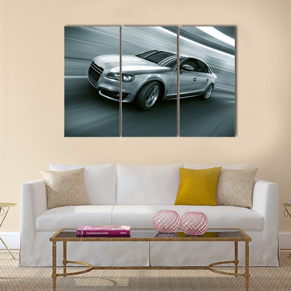 3d rendering of a brandless generic car of my own design in a tunnel Multi panel canvas wall art