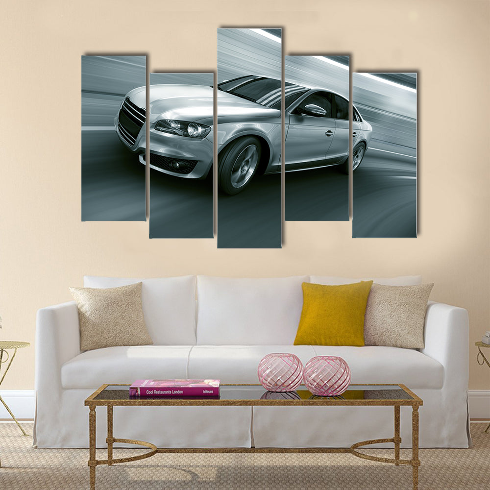 3d rendering of a brandless generic car of my own design in a tunnel Multi panel canvas wall art
