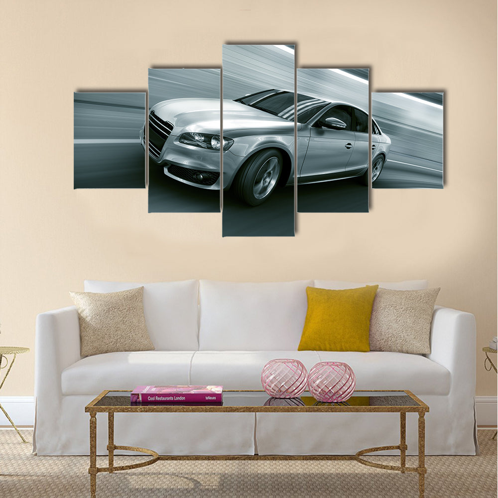 3d rendering of a brandless generic car of my own design in a tunnel Multi panel canvas wall art