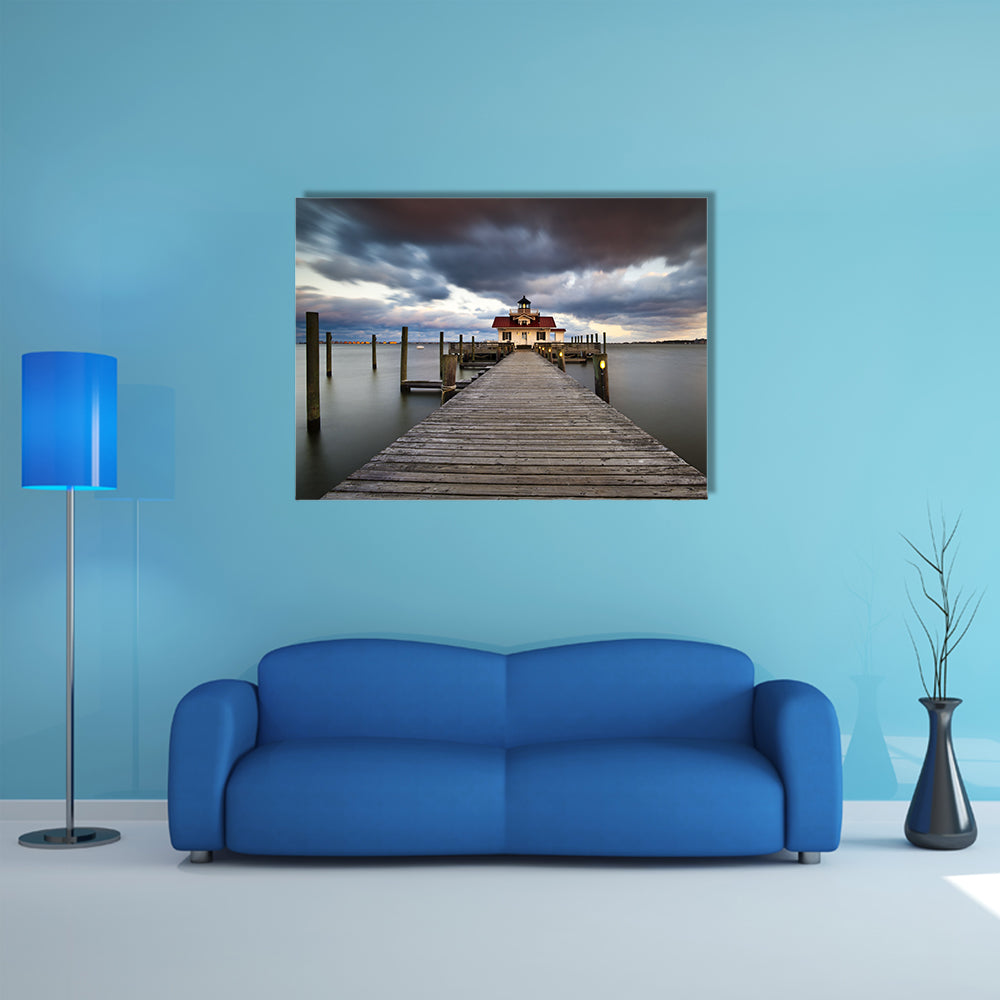 The Roanoke Marshes Lighthouse, Coastal Historic Island Multi Panel Canvas Wall Art