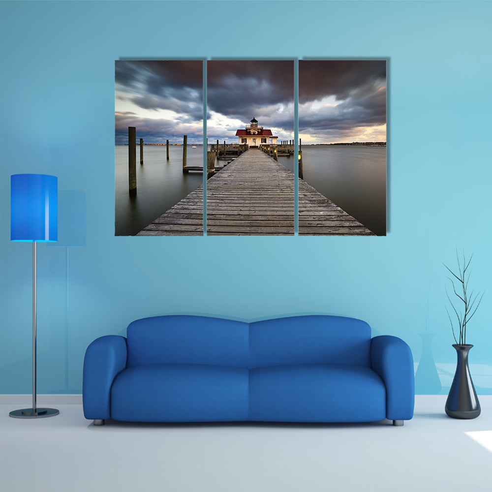 The Roanoke Marshes Lighthouse, Coastal Historic Island Multi Panel Canvas Wall Art