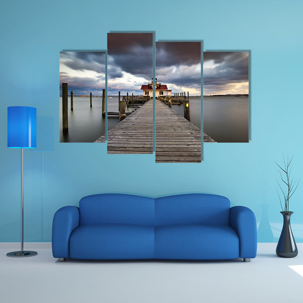 The Roanoke Marshes Lighthouse, Coastal Historic Island Multi Panel Canvas Wall Art
