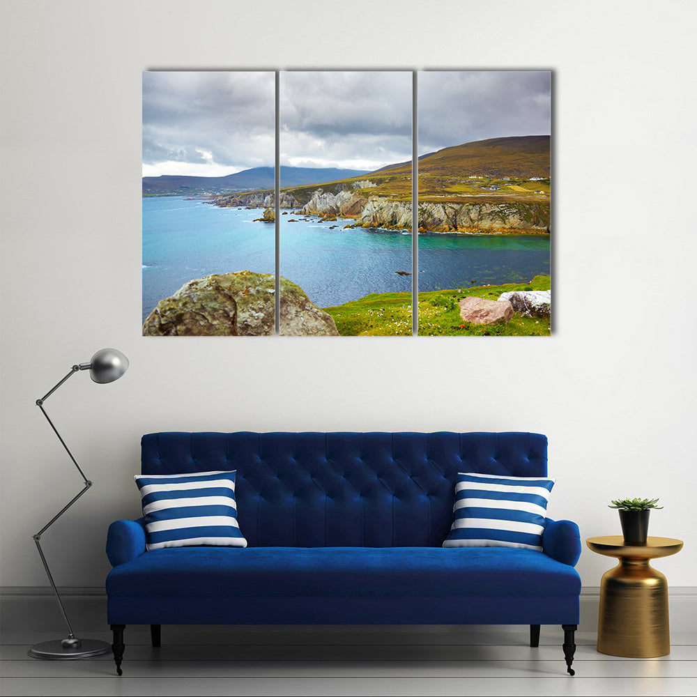 Overcast landscape of the coast at Achill Island, county Mayo, Ireland Multi Panel Canvas Wall Art